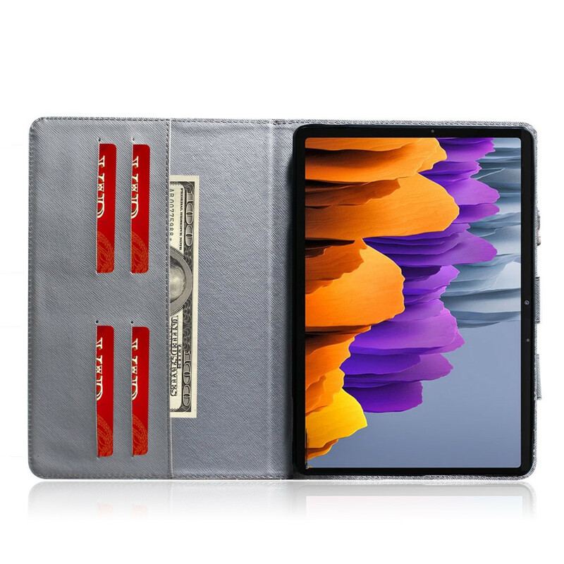 Capa De Couro Para Samsung Galaxy Tab S8 / Tab S7 Leão Com Alça