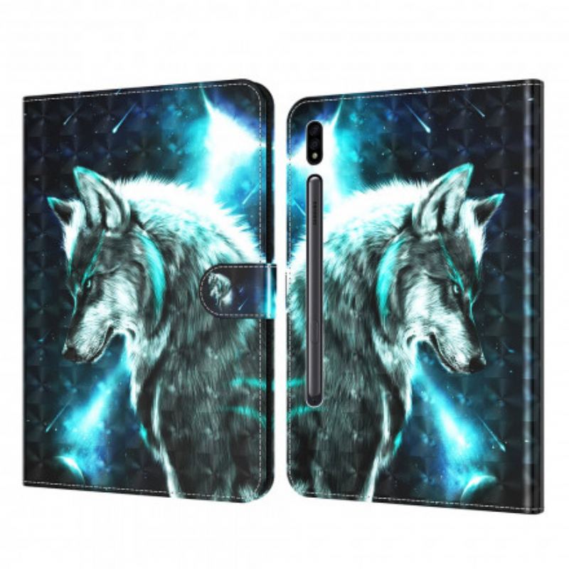 Capa De Couro Para Samsung Galaxy Tab S8 / Tab S7 Lobo De Couro Falso