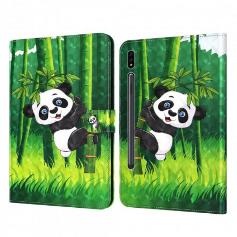 Capa Em Pele Para Samsung Galaxy Tab S8 / Tab S7 Panda De Couro Sintético