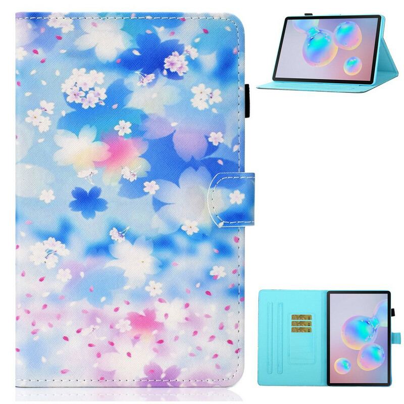 Capa Flip Para Samsung Galaxy Tab S8 / Tab S7 Flores Em Aquarela