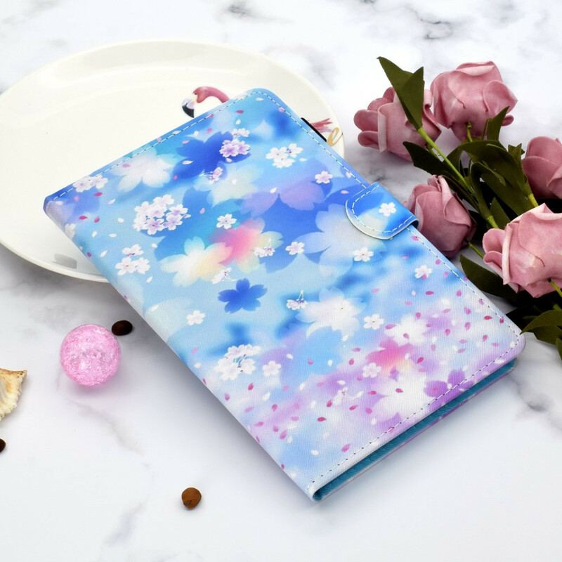 Capa Flip Para Samsung Galaxy Tab S8 / Tab S7 Flores Em Aquarela