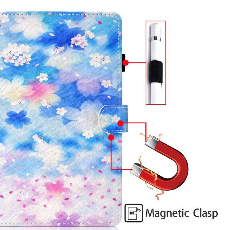 Capa Flip Para Samsung Galaxy Tab S8 / Tab S7 Flores Em Aquarela