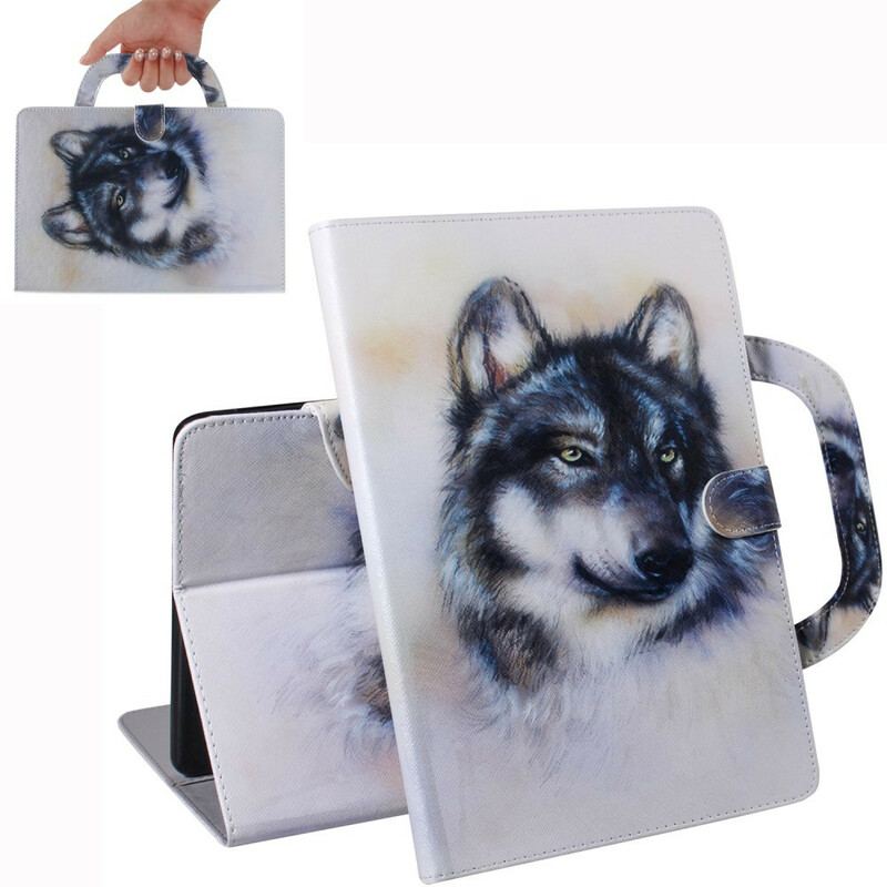 Capa Flip Para Samsung Galaxy Tab S8 / Tab S7 Lobo Com Alça