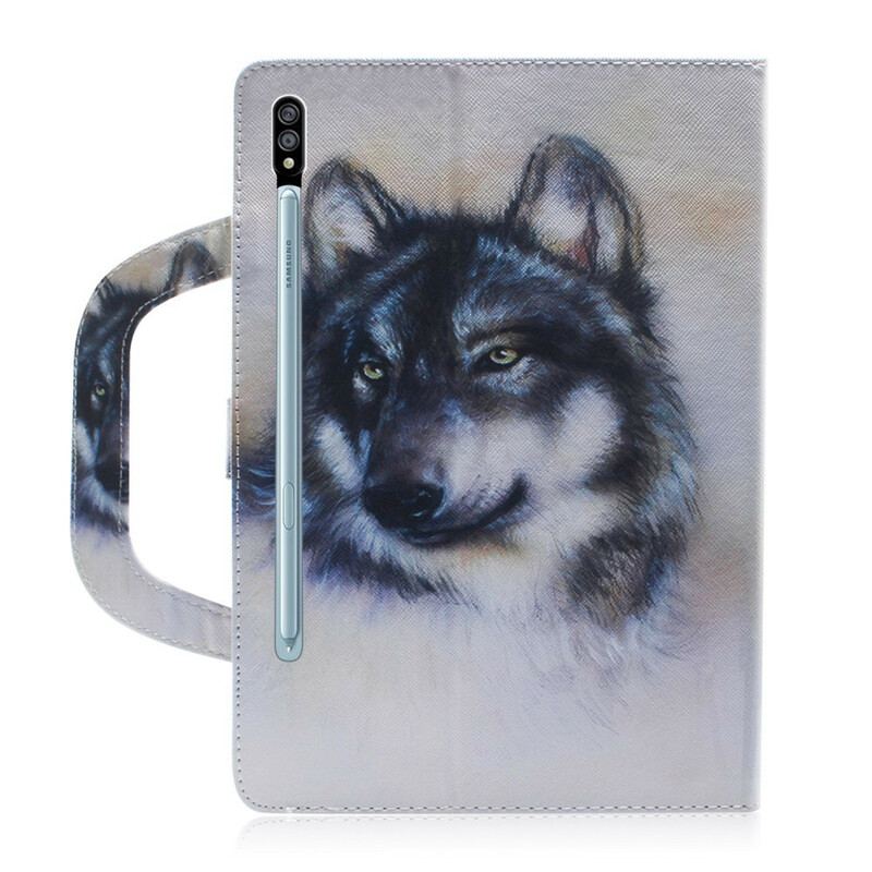 Capa Flip Para Samsung Galaxy Tab S8 / Tab S7 Lobo Com Alça