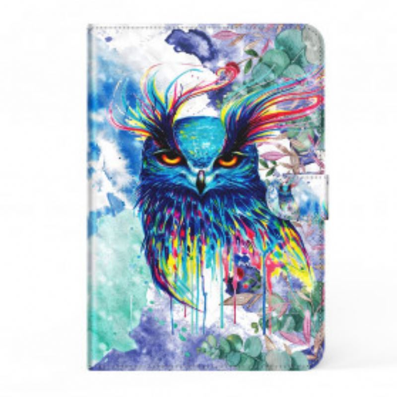 Capa Folio Para Samsung Galaxy Tab S8 / Tab S7 Coruja De Couro Sintético