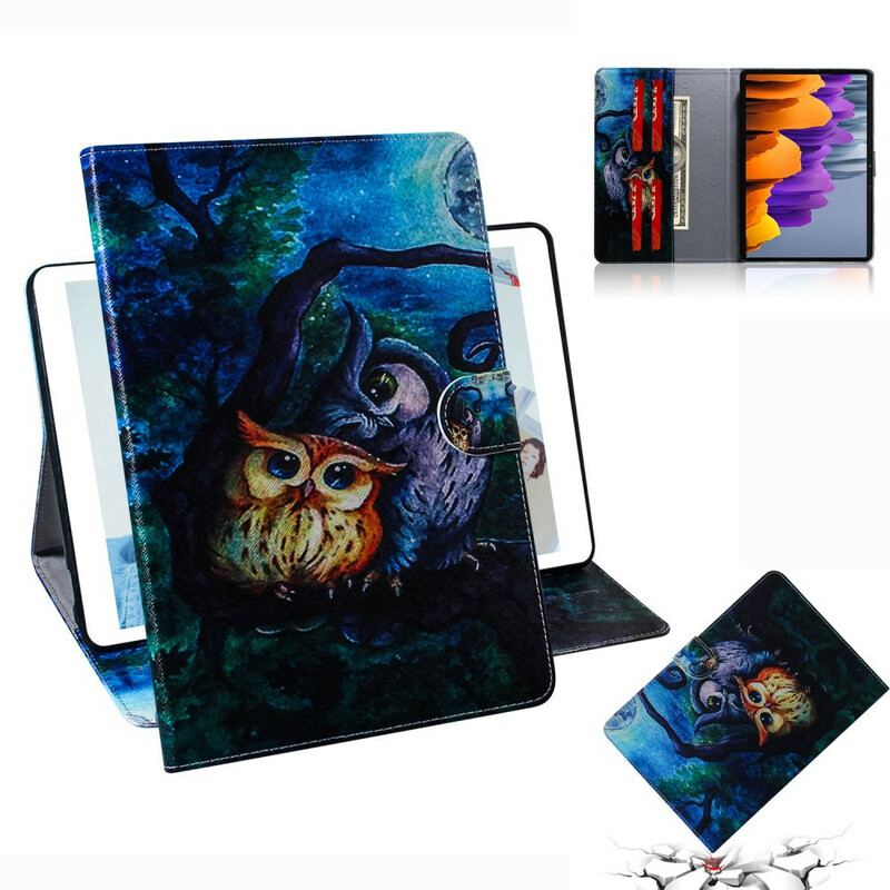 Capa Folio Para Samsung Galaxy Tab S8 / Tab S7 Corujas Pintando