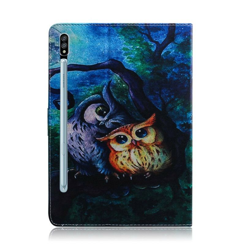 Capa Folio Para Samsung Galaxy Tab S8 / Tab S7 Corujas Pintando