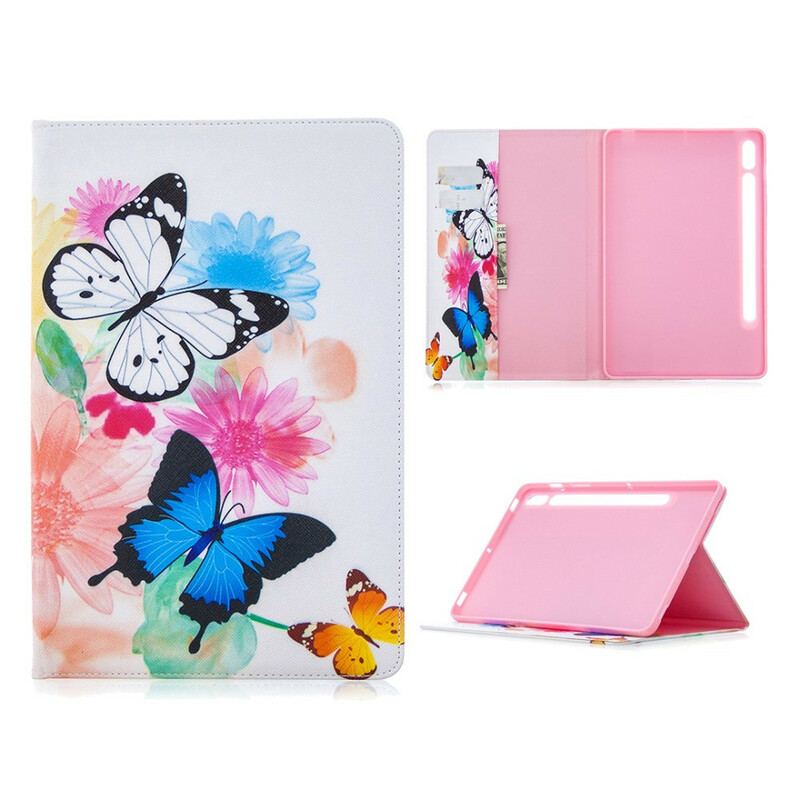 Capa Para Samsung Galaxy Tab S8 / Tab S7 Aquarela Borboletas