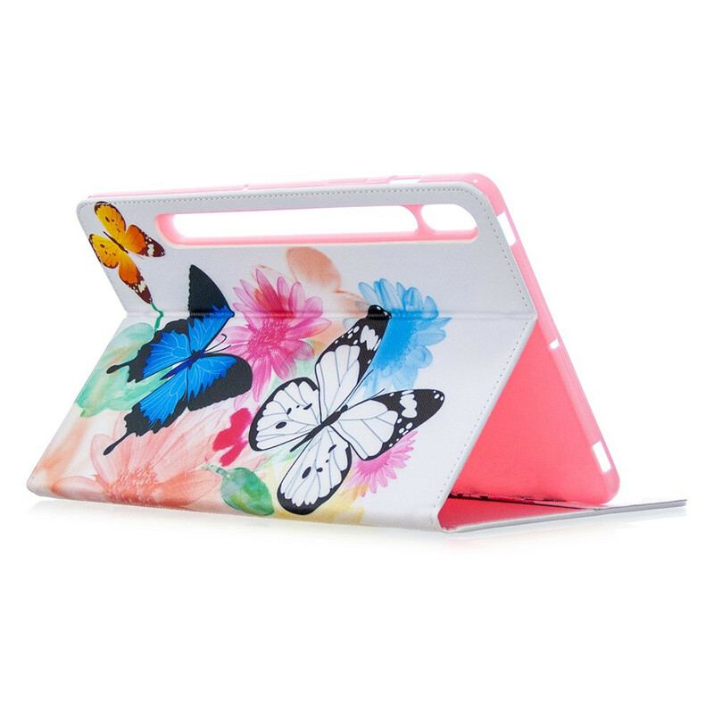 Capa Para Samsung Galaxy Tab S8 / Tab S7 Aquarela Borboletas