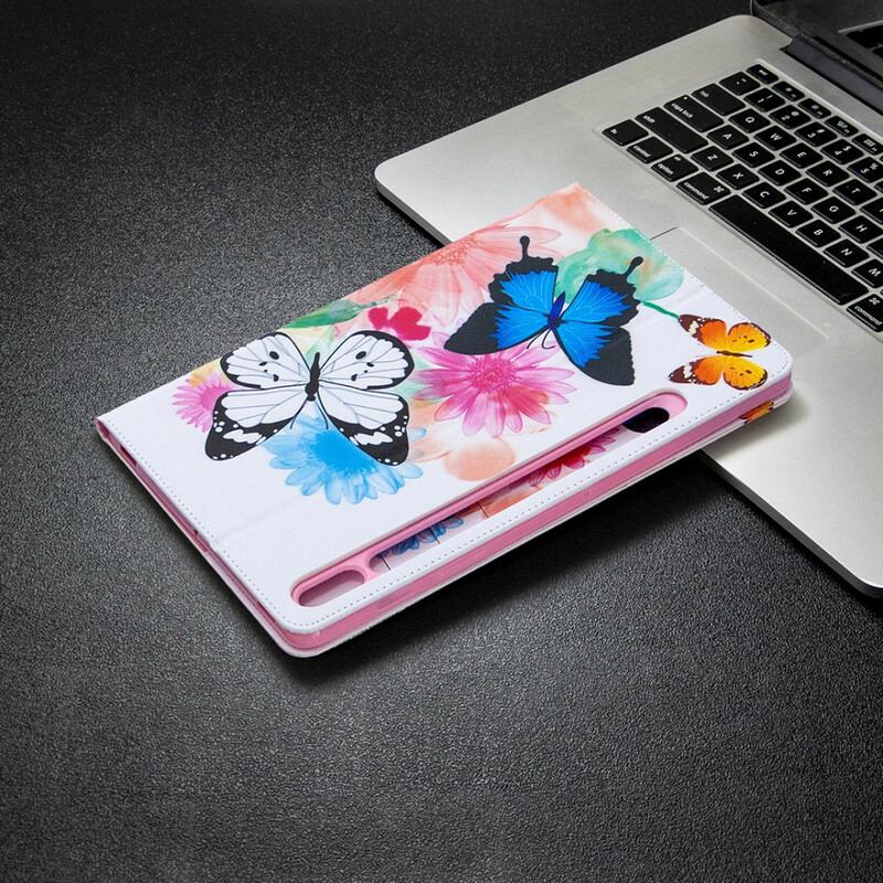 Capa Para Samsung Galaxy Tab S8 / Tab S7 Aquarela Borboletas