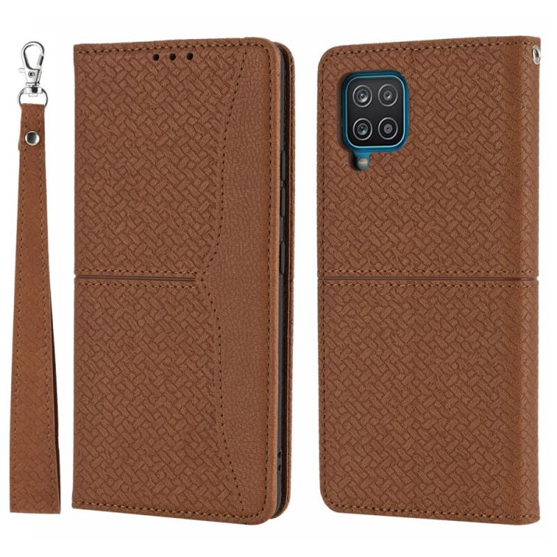 Capa De Celular Para Samsung Galaxy M12 / A12 De Cordão Flip Estilo De Couro Trançado Com Tiras