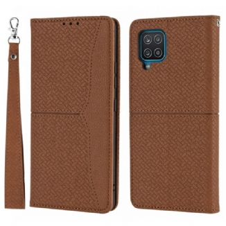 Capa De Celular Para Samsung Galaxy M12 / A12 De Cordão Flip Estilo De Couro Trançado Com Tiras