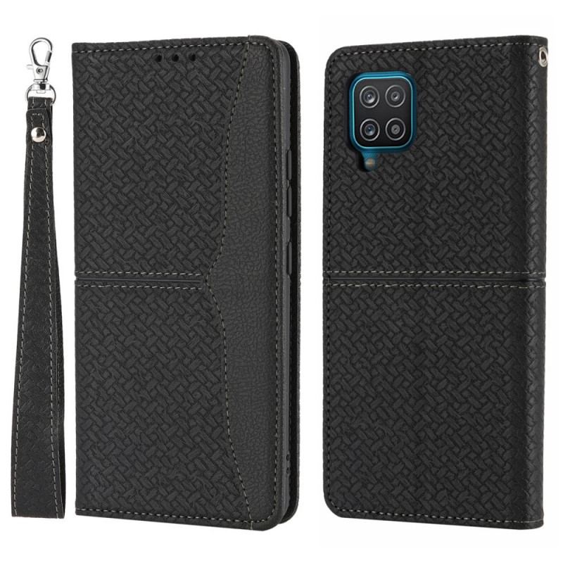 Capa De Celular Para Samsung Galaxy M12 / A12 De Cordão Flip Estilo De Couro Trançado Com Tiras