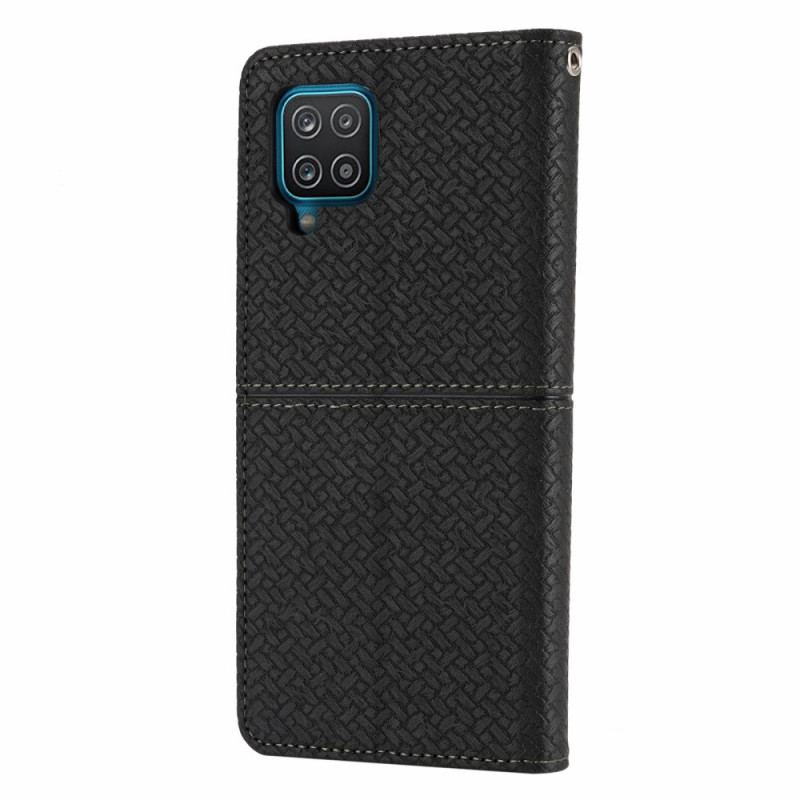 Capa De Celular Para Samsung Galaxy M12 / A12 De Cordão Flip Estilo De Couro Trançado Com Tiras