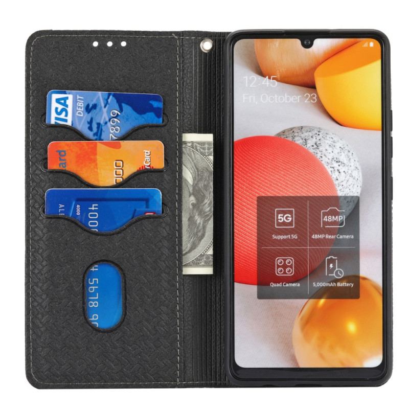 Capa De Celular Para Samsung Galaxy M12 / A12 De Cordão Flip Estilo De Couro Trançado Com Tiras