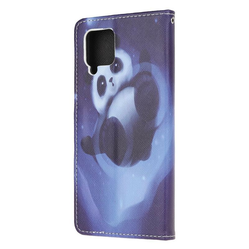 Capa De Couro Para Samsung Galaxy M12 / A12 De Cordão Espaço Panda Com Lanyard