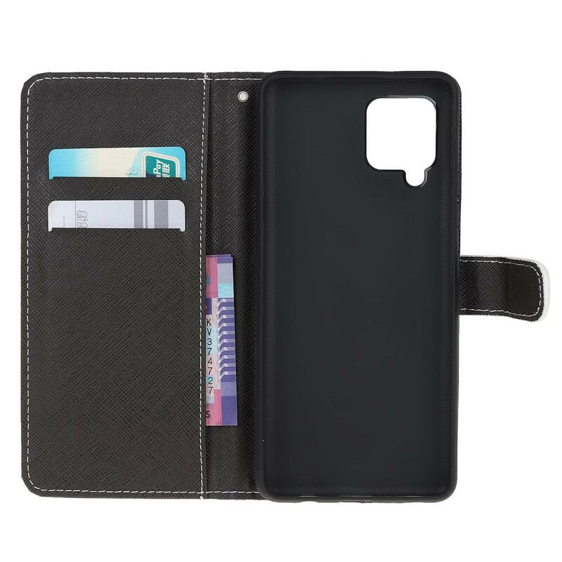 Capa De Couro Para Samsung Galaxy M12 / A12 De Cordão Espaço Panda Com Lanyard