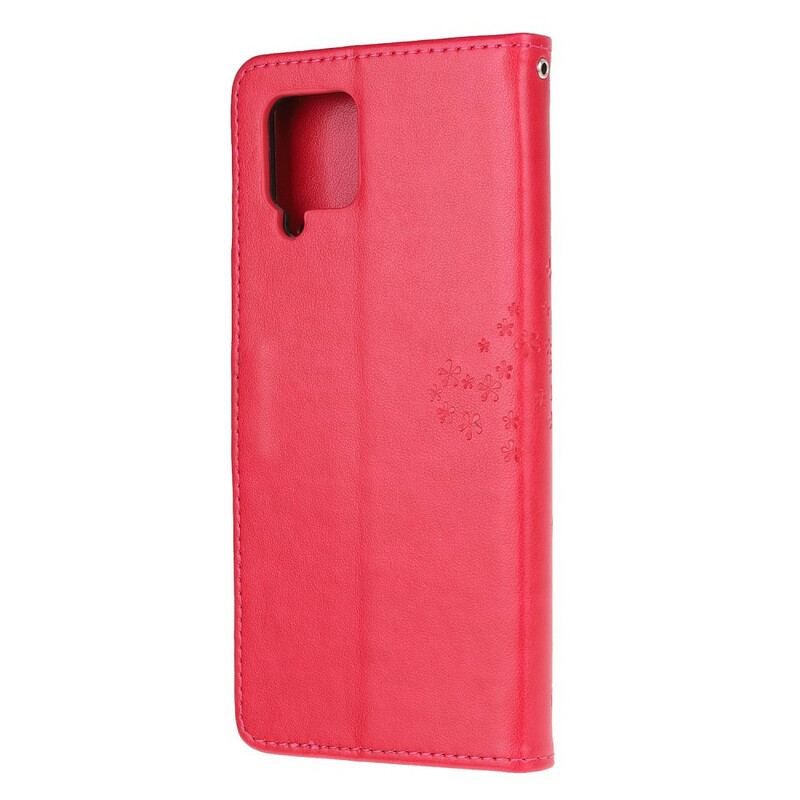 Capa De Couro Para Samsung Galaxy M12 / A12 De Cordão Tanga E Corujas