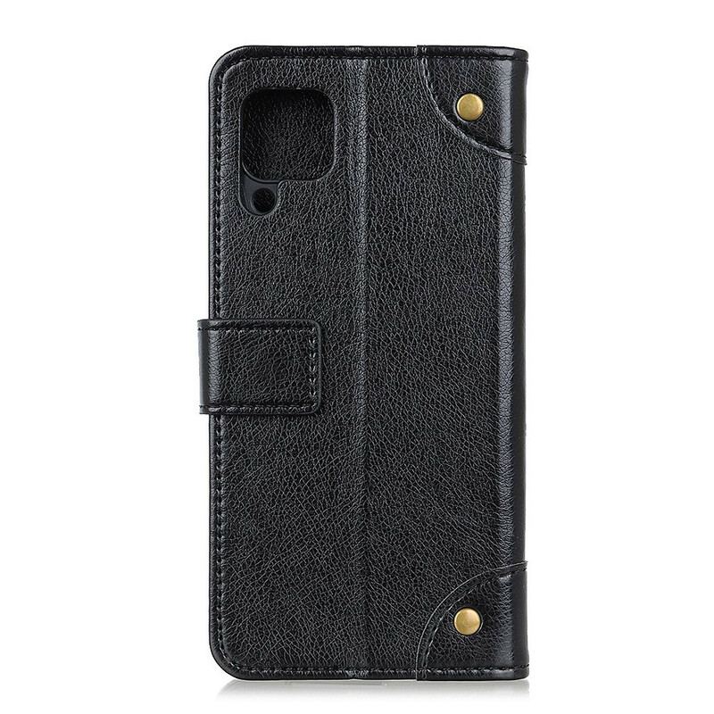 Capa De Couro Para Samsung Galaxy M12 / A12 Efeito Couro Napa Antigo