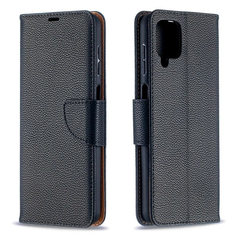 Capa De Couro Para Samsung Galaxy M12 / A12 Flip Lichia Rabat Oblíqua