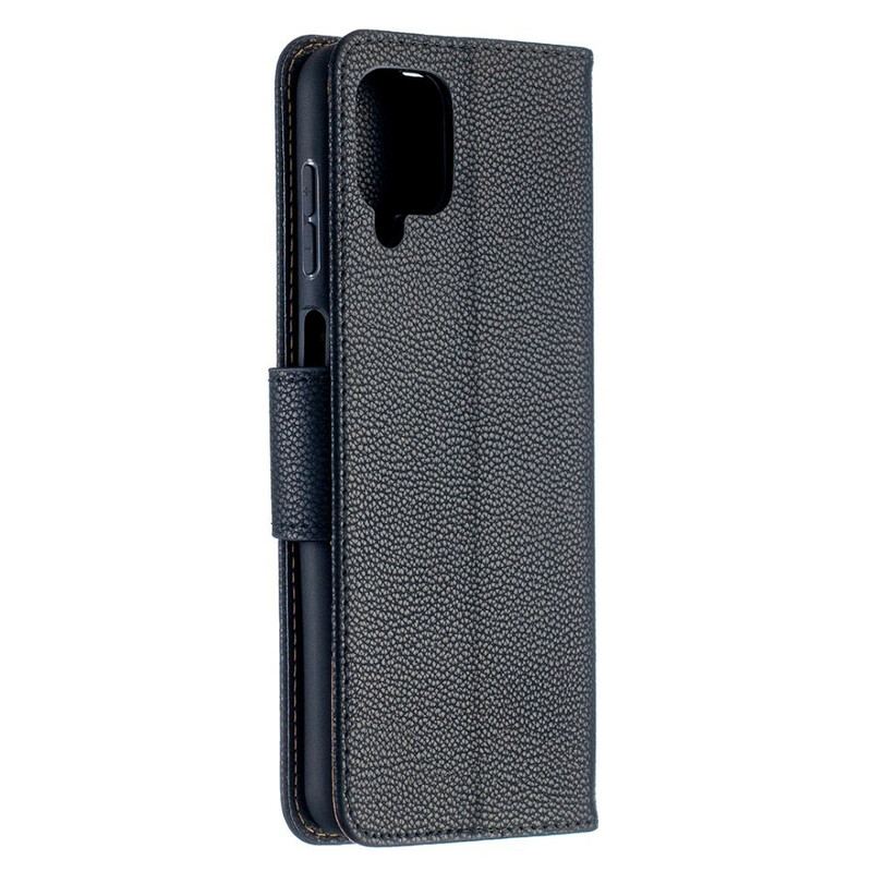 Capa De Couro Para Samsung Galaxy M12 / A12 Flip Lichia Rabat Oblíqua