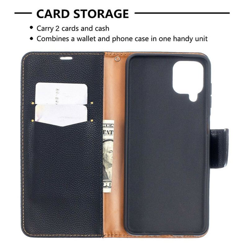 Capa De Couro Para Samsung Galaxy M12 / A12 Flip Lichia Rabat Oblíqua