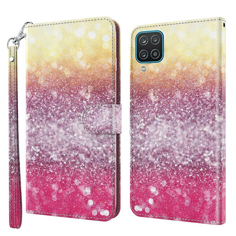 Capa De Couro Para Samsung Galaxy M12 / A12 Gradiente Glitter Magenta