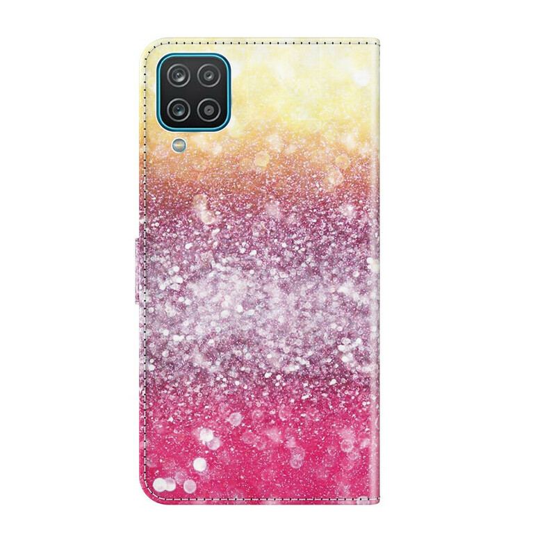 Capa De Couro Para Samsung Galaxy M12 / A12 Gradiente Glitter Magenta