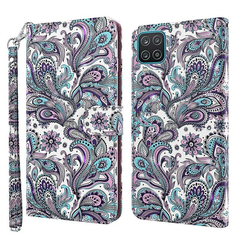 Capa De Couro Para Samsung Galaxy M12 / A12 Padrões De Flores