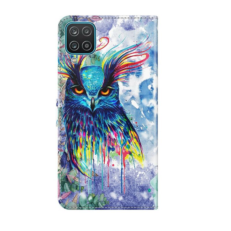 Capa De Couro Para Samsung Galaxy M12 / A12 Pássaro Aquarela