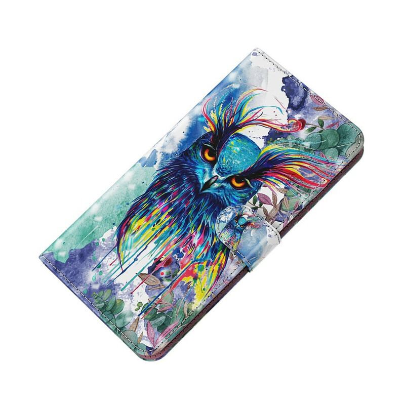 Capa De Couro Para Samsung Galaxy M12 / A12 Pássaro Aquarela