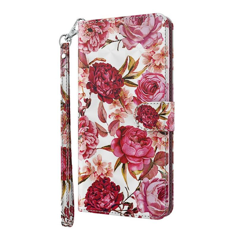 Capa De Couro Para Samsung Galaxy M12 / A12 Rosas Light Spot Com Cordão