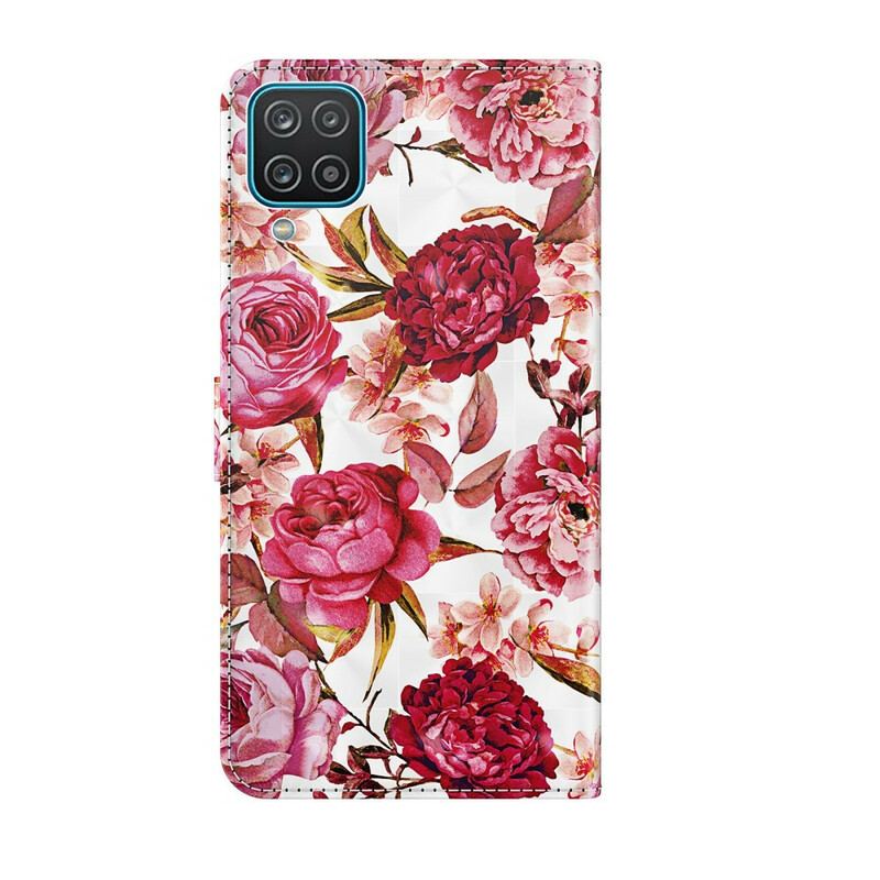 Capa De Couro Para Samsung Galaxy M12 / A12 Rosas Light Spot Com Cordão