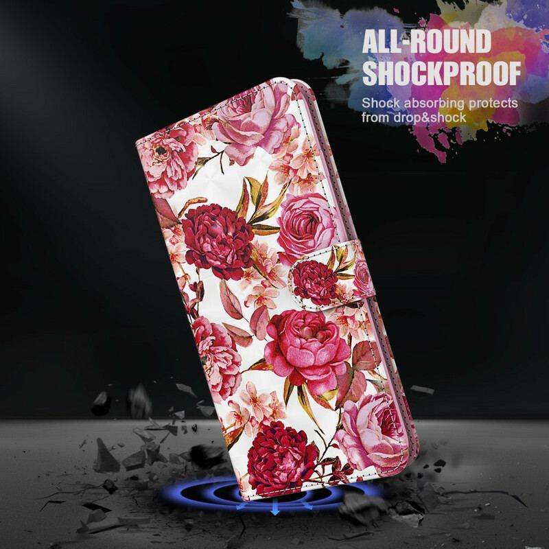 Capa De Couro Para Samsung Galaxy M12 / A12 Rosas Light Spot Com Cordão