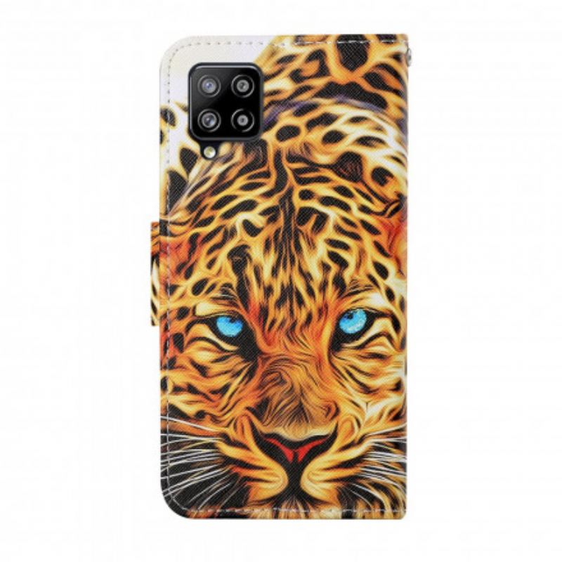 Capa De Couro Para Samsung Galaxy M12 / A12 Tigre Com Cordão