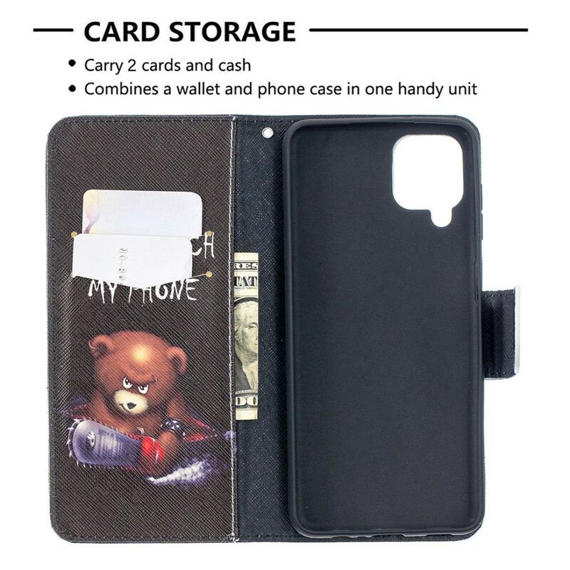 Capa De Couro Para Samsung Galaxy M12 / A12 Urso Perigoso