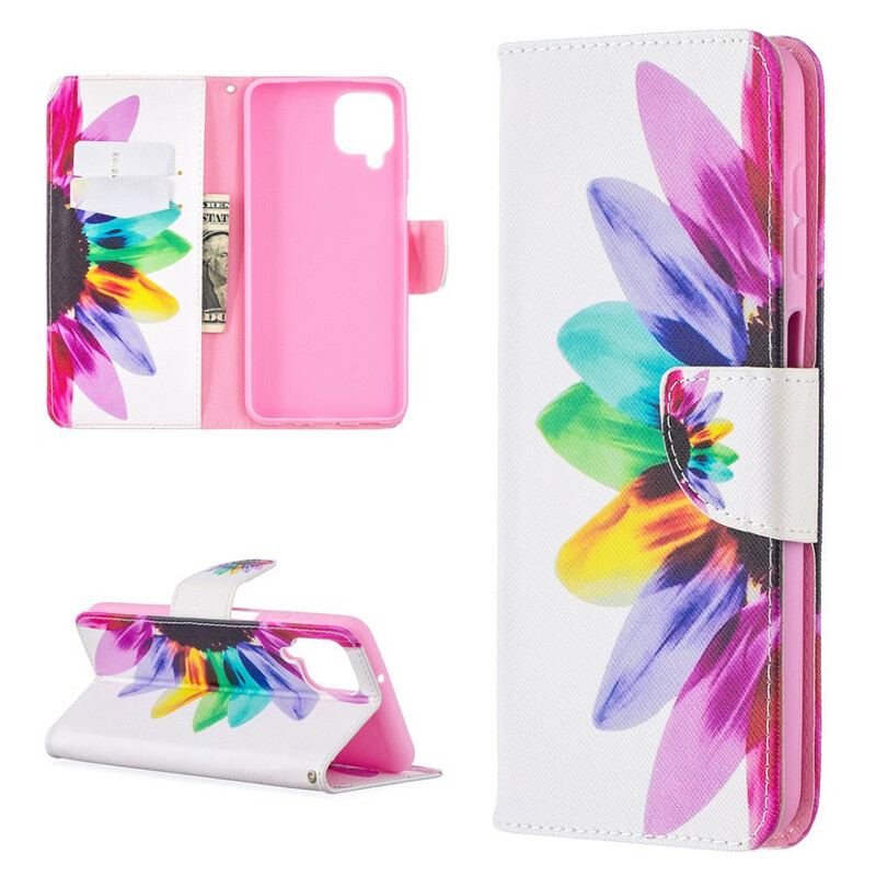 Capa Em Pele Para Samsung Galaxy M12 / A12 Flor Aquarela