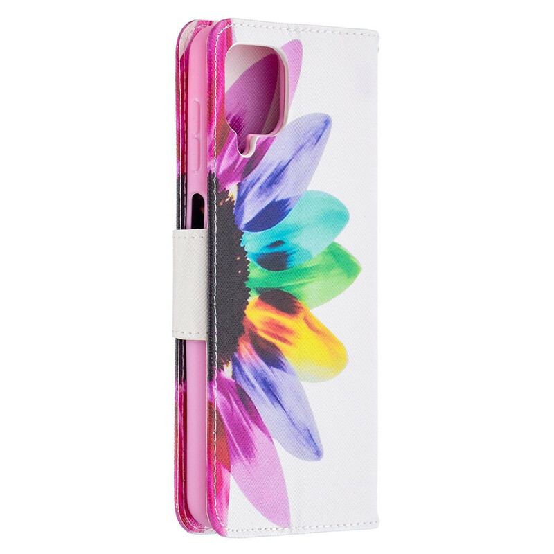 Capa Em Pele Para Samsung Galaxy M12 / A12 Flor Aquarela