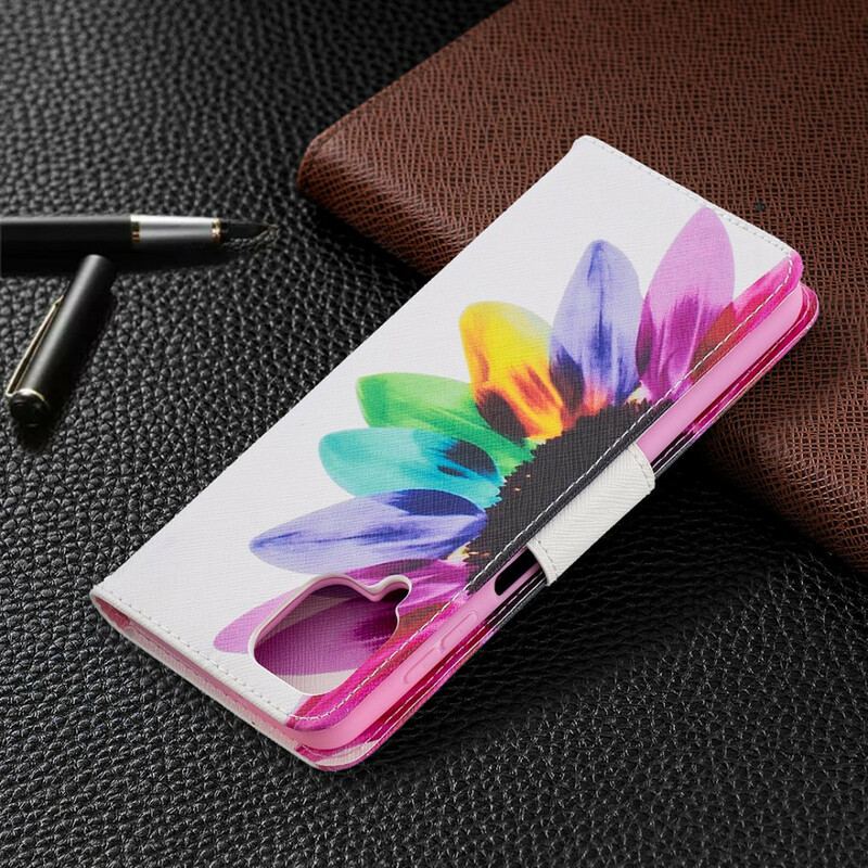 Capa Em Pele Para Samsung Galaxy M12 / A12 Flor Aquarela