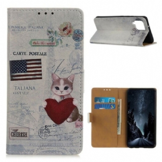 Capa Em Pele Para Samsung Galaxy M12 / A12 Gato Viajante