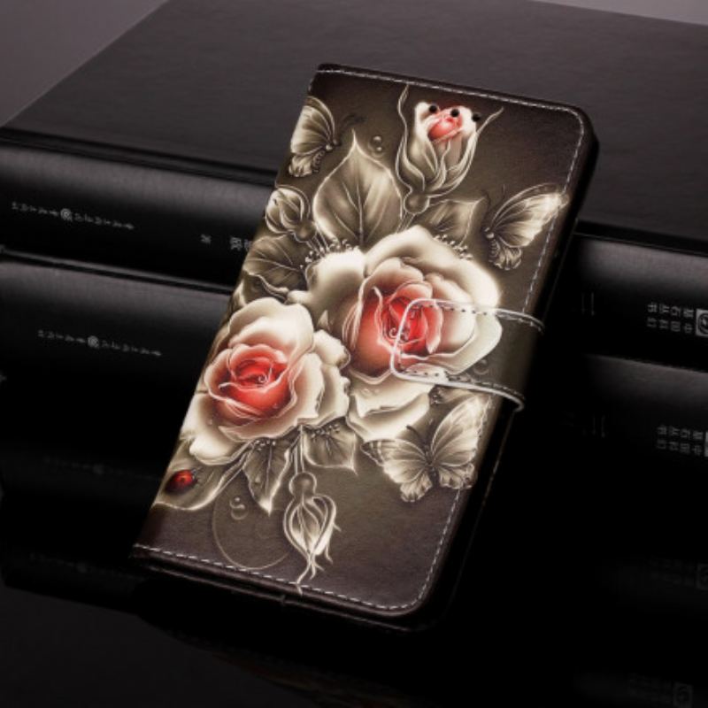 Capa Em Pele Para Samsung Galaxy M12 / A12 Rosas Douradas