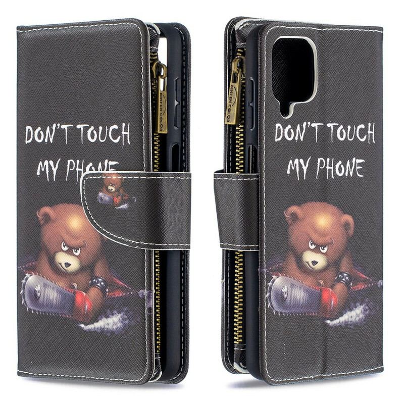 Capa Em Pele Para Samsung Galaxy M12 / A12 Urso De Bolso Com Zíper