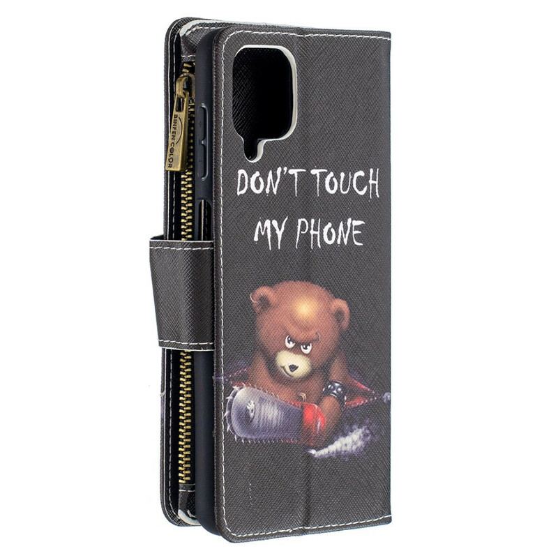 Capa Em Pele Para Samsung Galaxy M12 / A12 Urso De Bolso Com Zíper