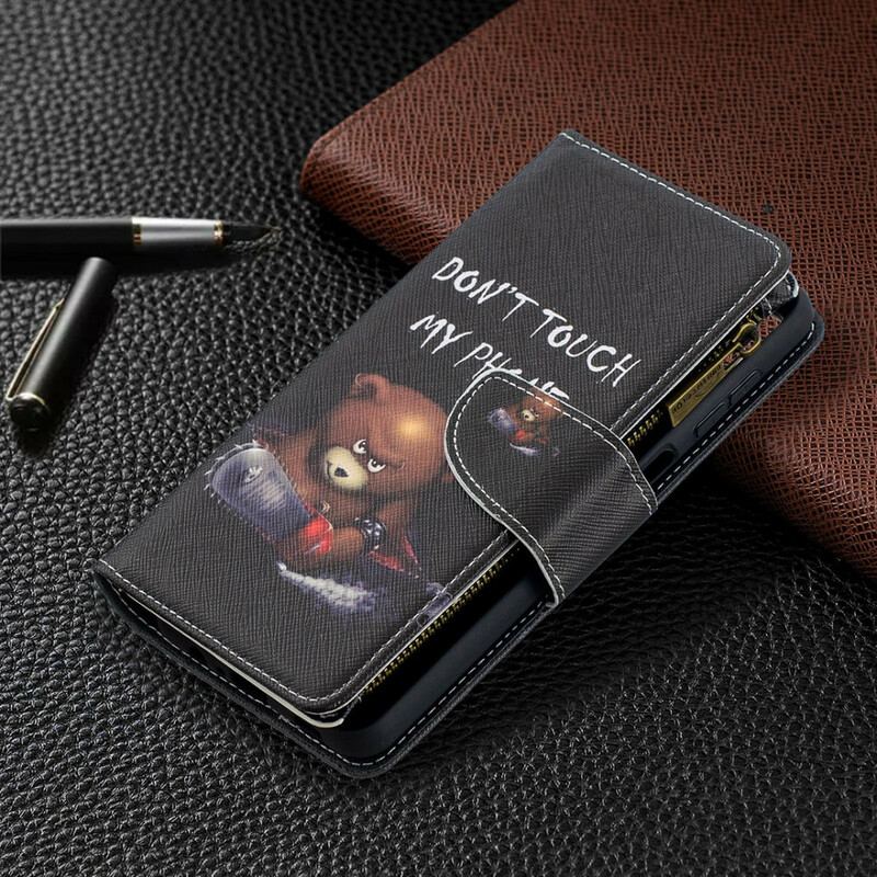 Capa Em Pele Para Samsung Galaxy M12 / A12 Urso De Bolso Com Zíper