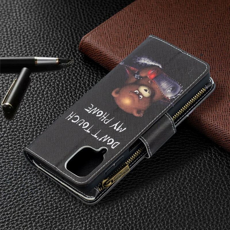 Capa Em Pele Para Samsung Galaxy M12 / A12 Urso De Bolso Com Zíper