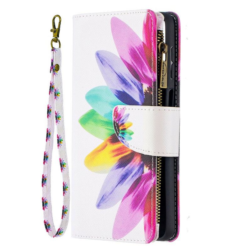 Capa Flip Para Samsung Galaxy M12 / A12 Bolso Com Zíper Flor