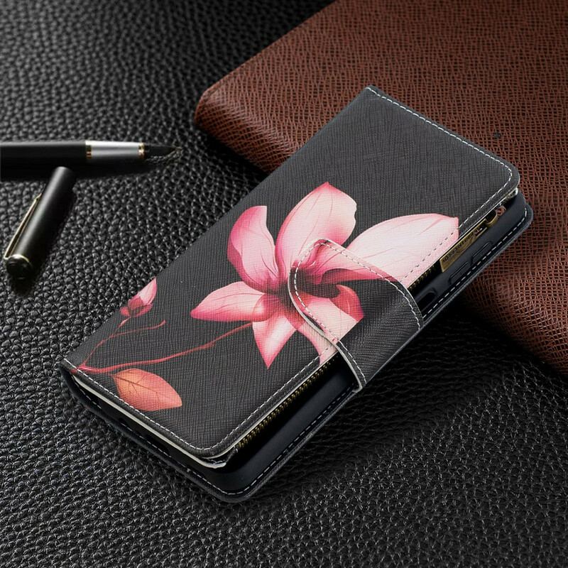 Capa Flip Para Samsung Galaxy M12 / A12 Bolso Com Zíper Flor