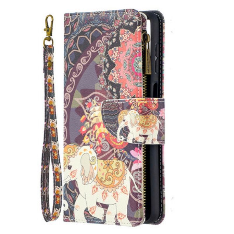 Capa Flip Para Samsung Galaxy M12 / A12 Bolso Elefante Com Zíper