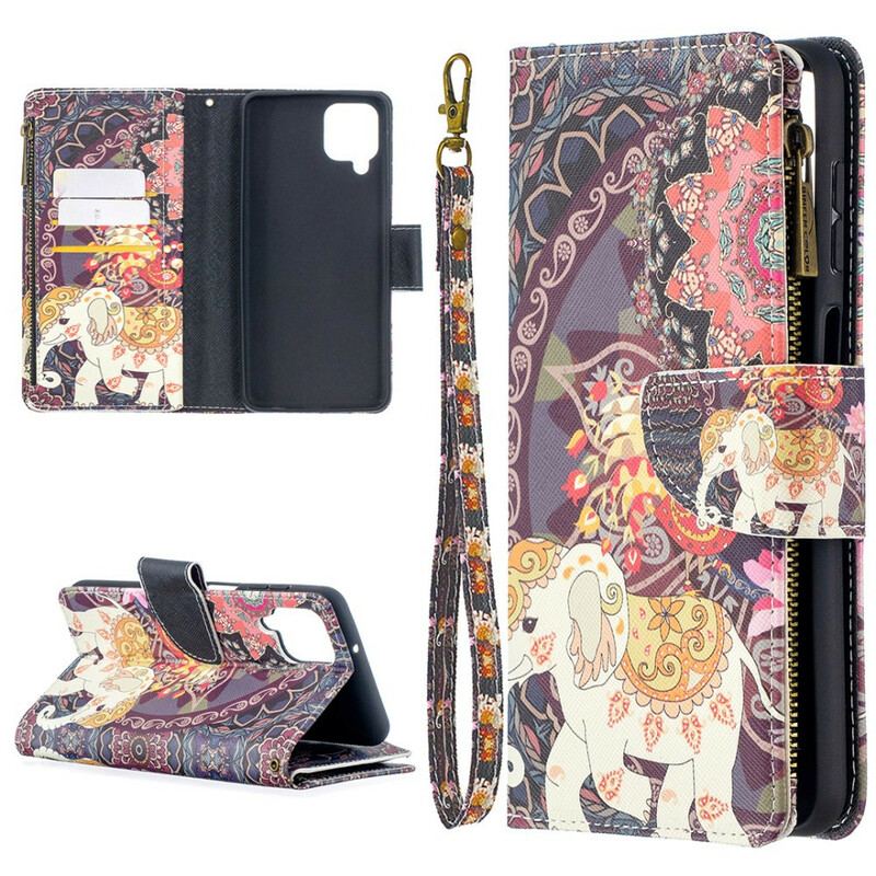 Capa Flip Para Samsung Galaxy M12 / A12 Bolso Elefante Com Zíper