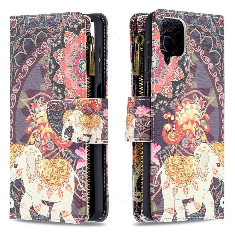 Capa Flip Para Samsung Galaxy M12 / A12 Bolso Elefante Com Zíper